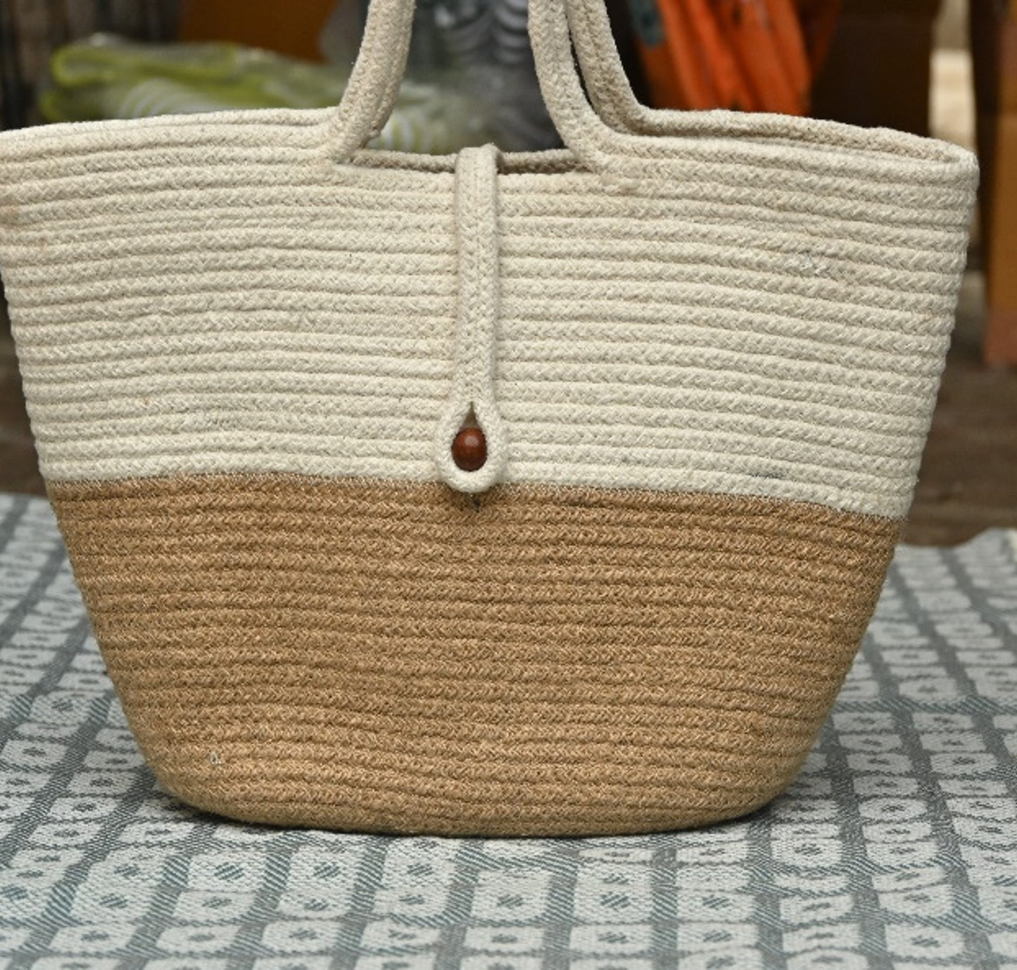 Handcrafted Cotton and Jute Shoulder Tote Bag