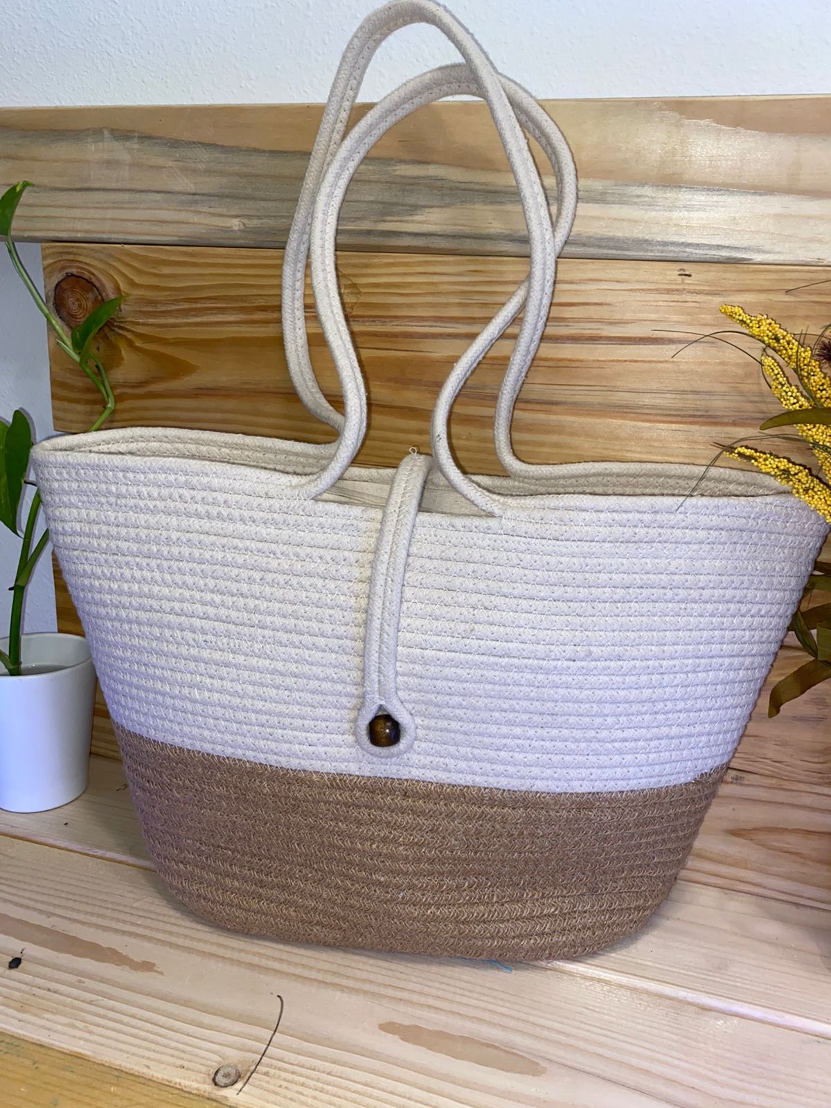 Handcrafted Cotton and Jute Shoulder Tote Bag