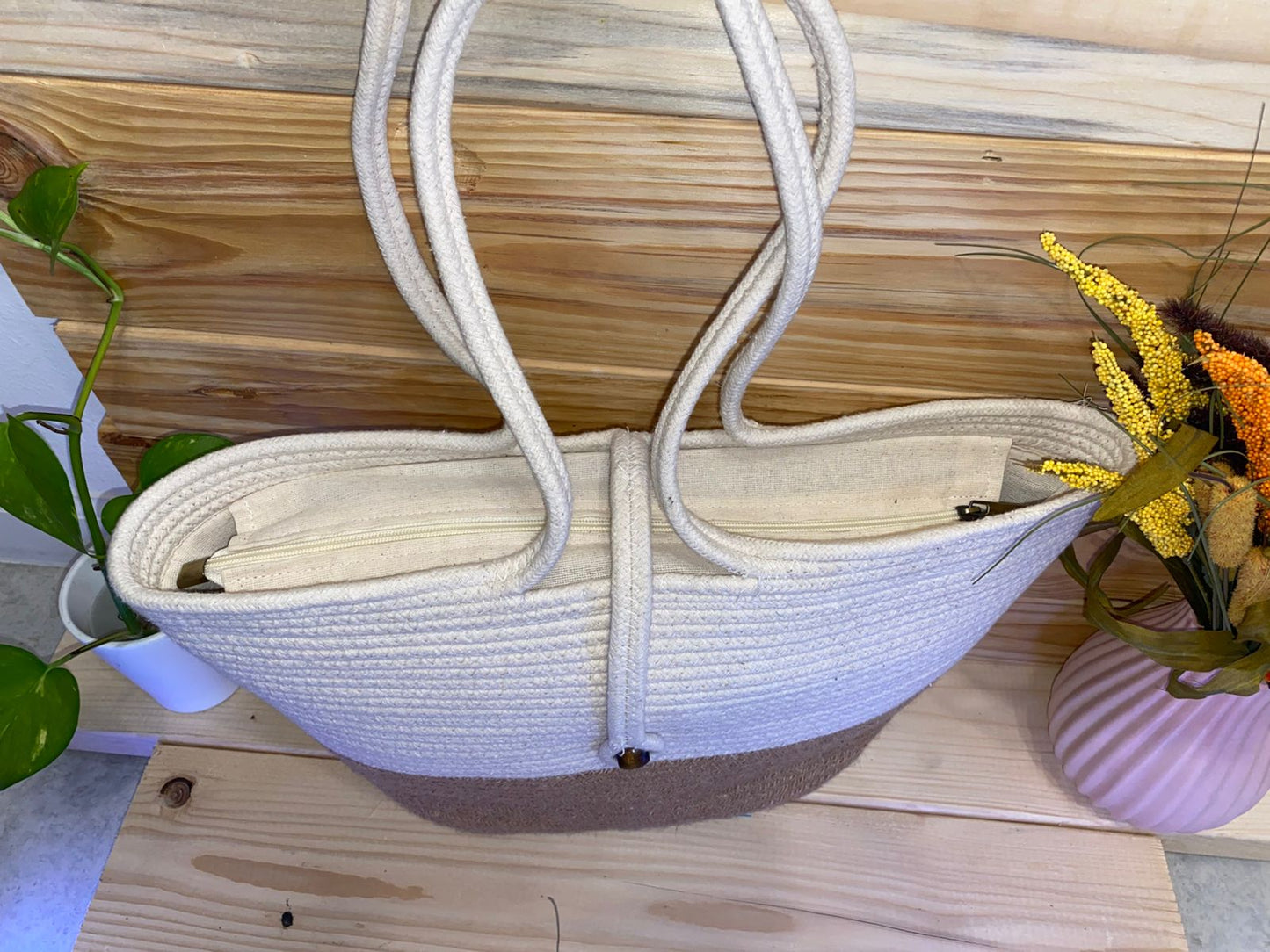 Handcrafted Cotton and Jute Shoulder Tote Bag