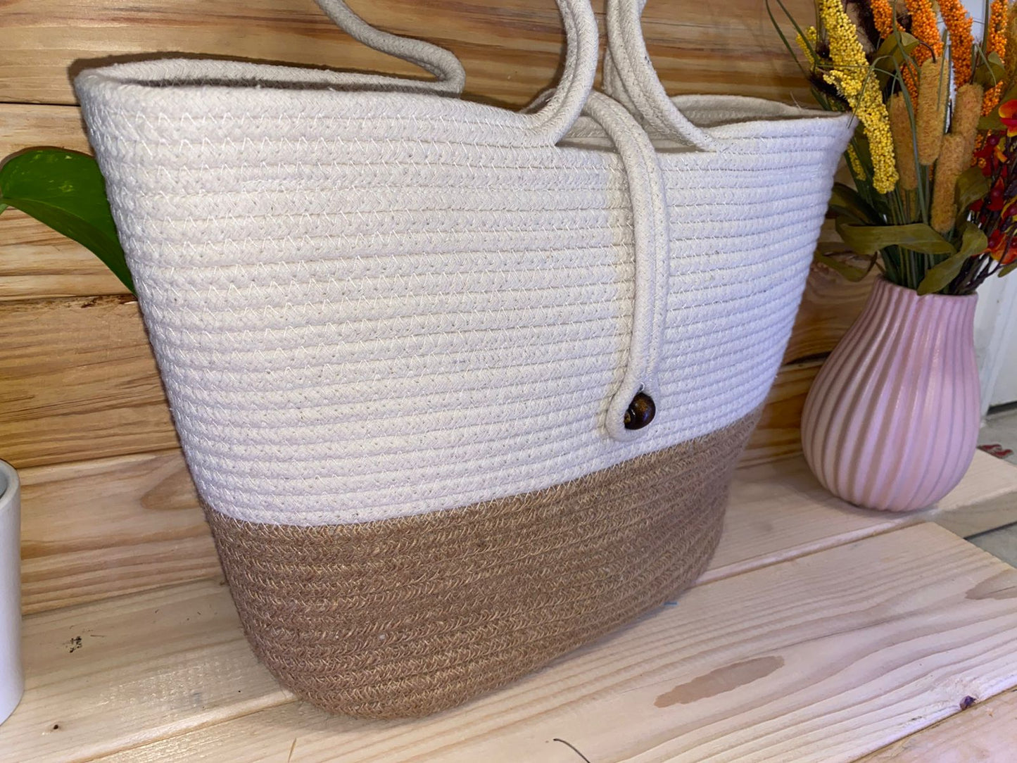Handcrafted Cotton and Jute Shoulder Tote Bag