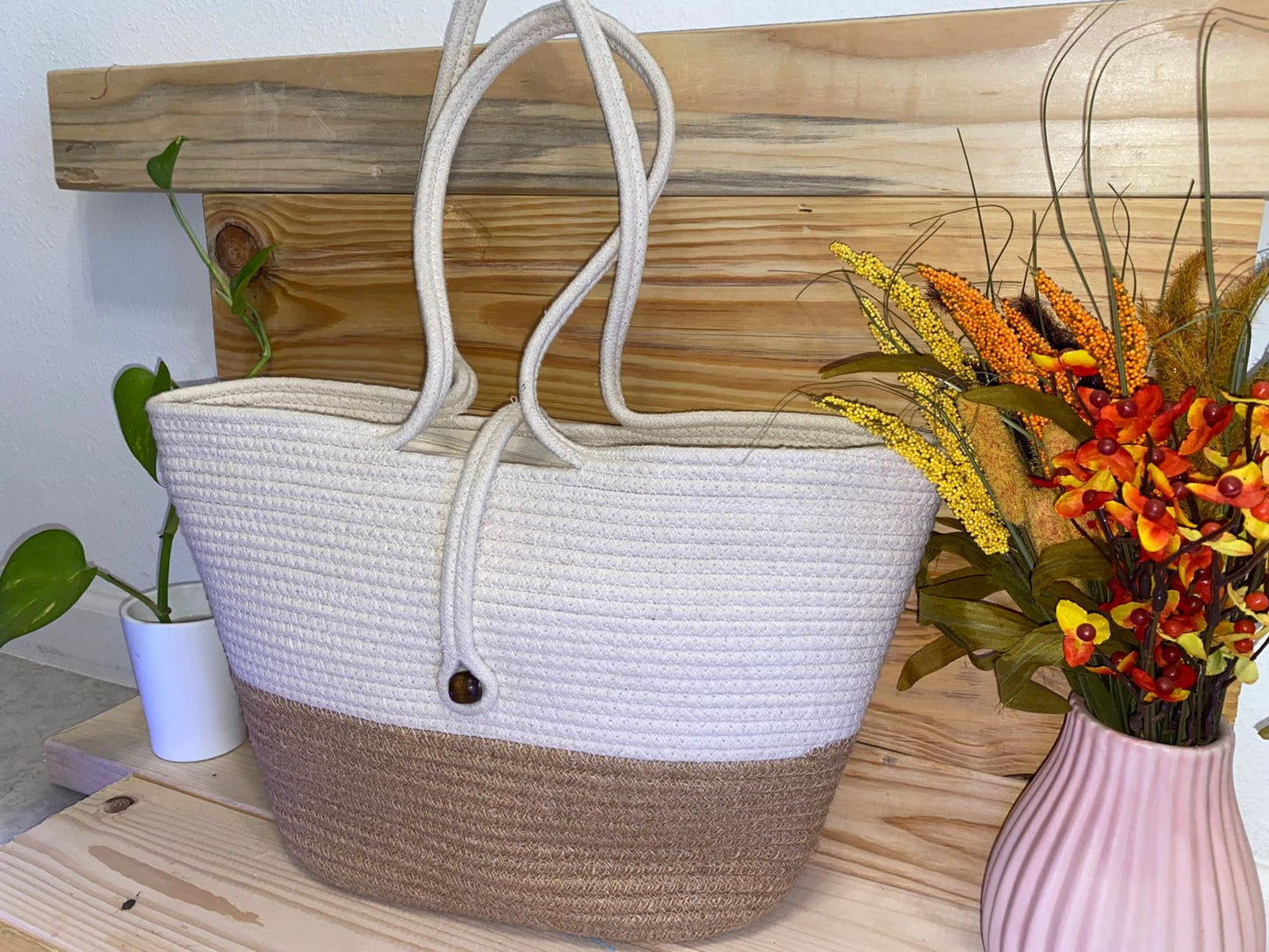 Handcrafted Cotton and Jute Shoulder Tote Bag