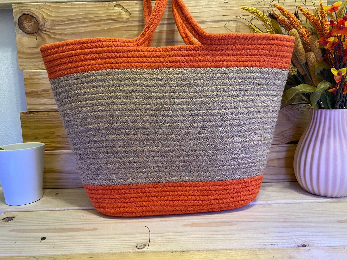 Cotton and Jute Shoulder Tote Bag