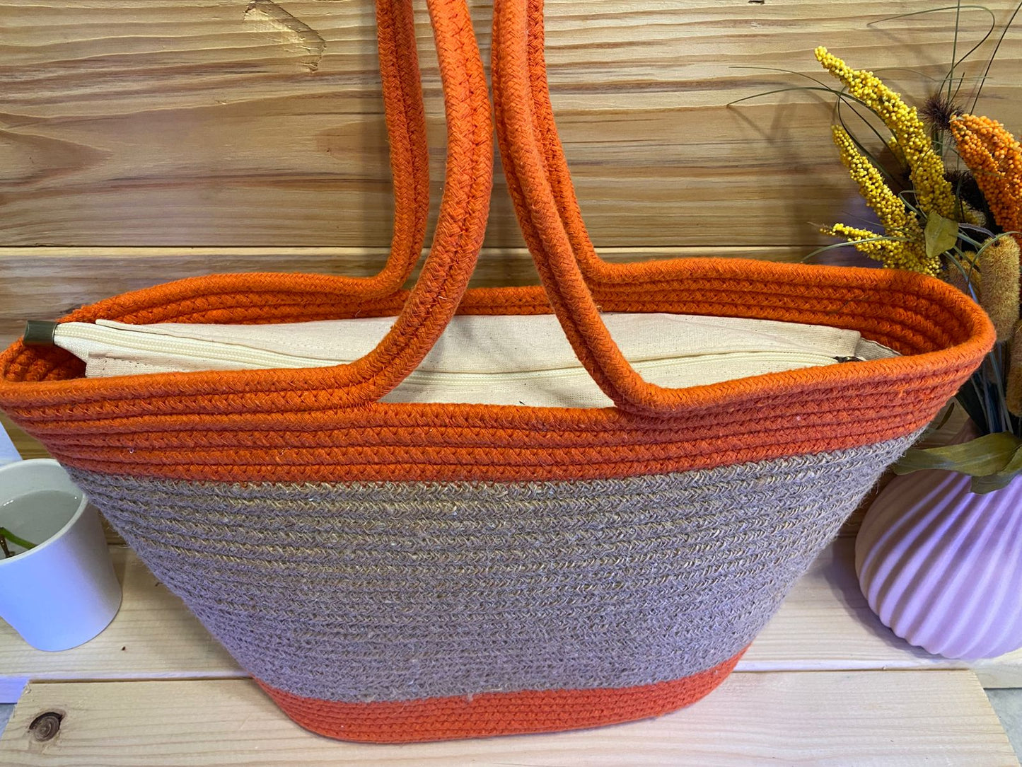 Cotton and Jute Shoulder Tote Bag