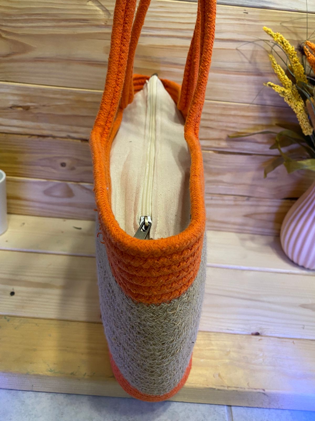 Cotton and Jute Shoulder Tote Bag