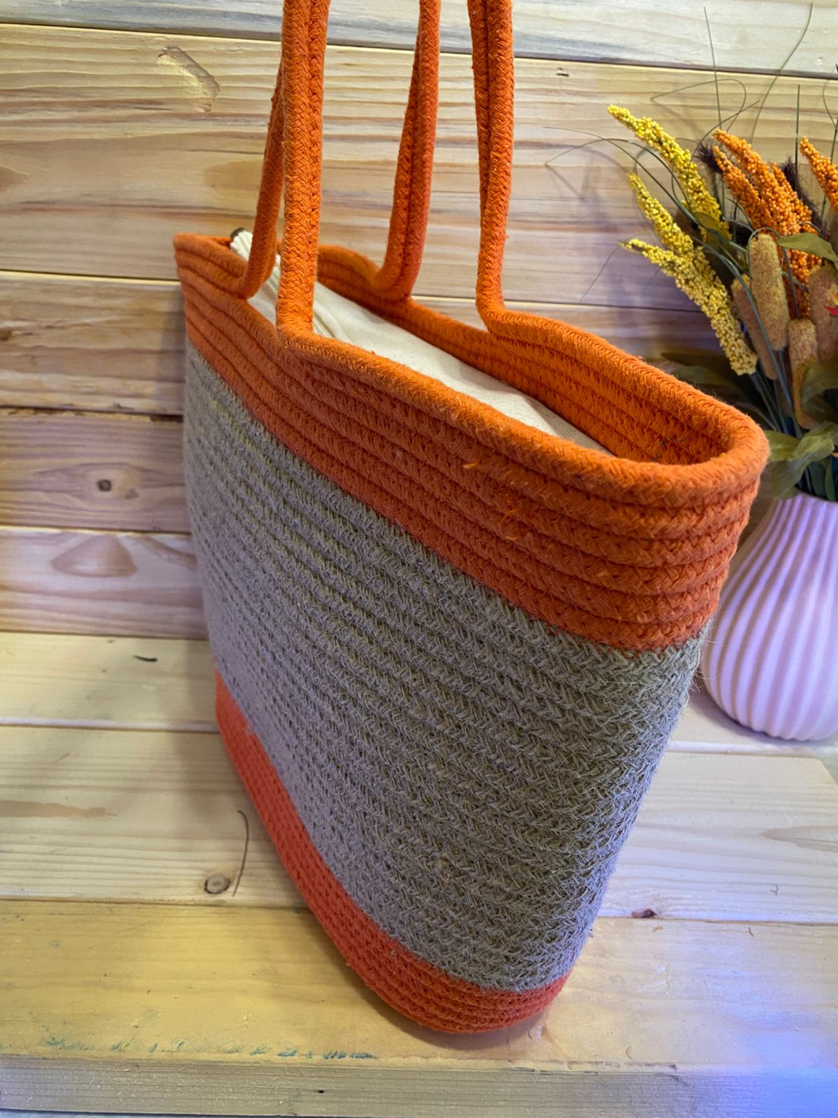 Cotton and Jute Shoulder Tote Bag