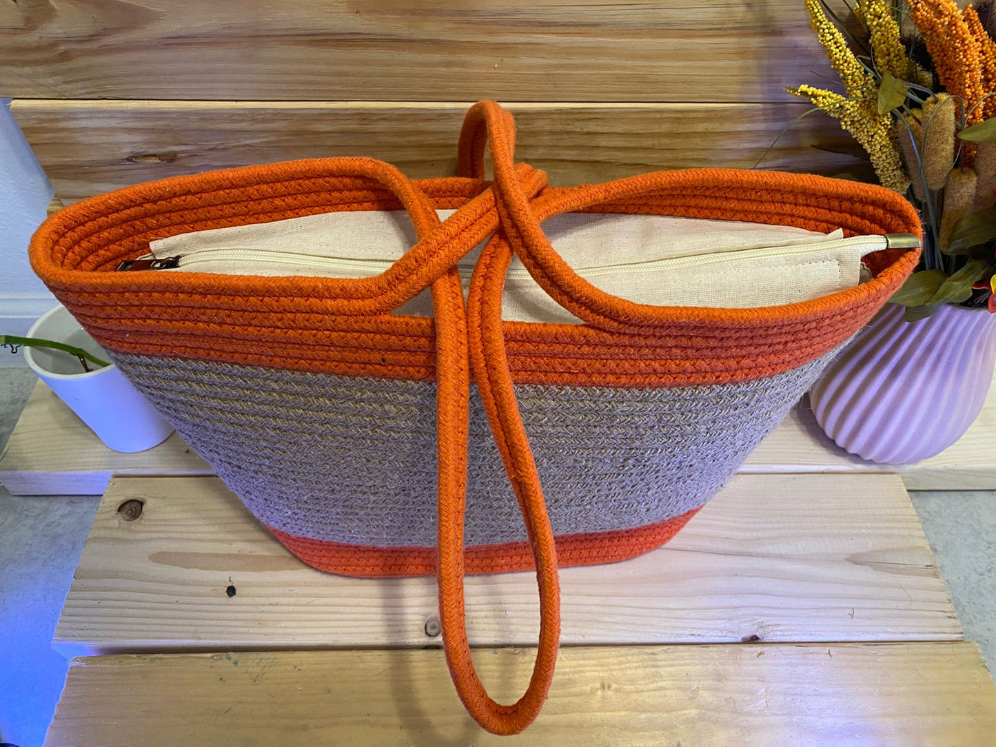 Cotton and Jute Shoulder Tote Bag