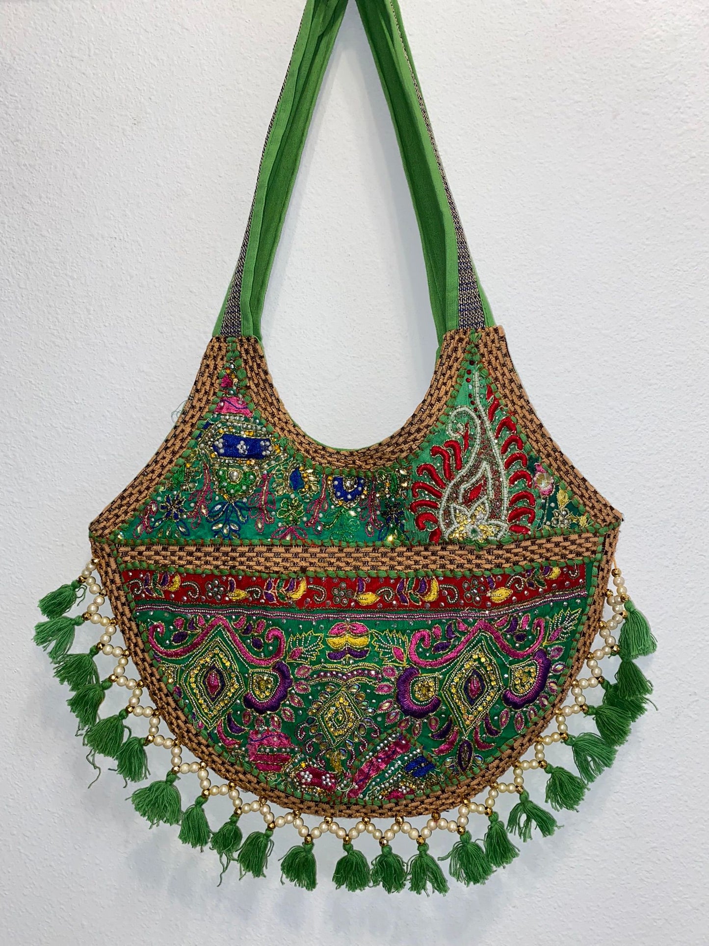 Double sided Beaded Patch work Tote bag