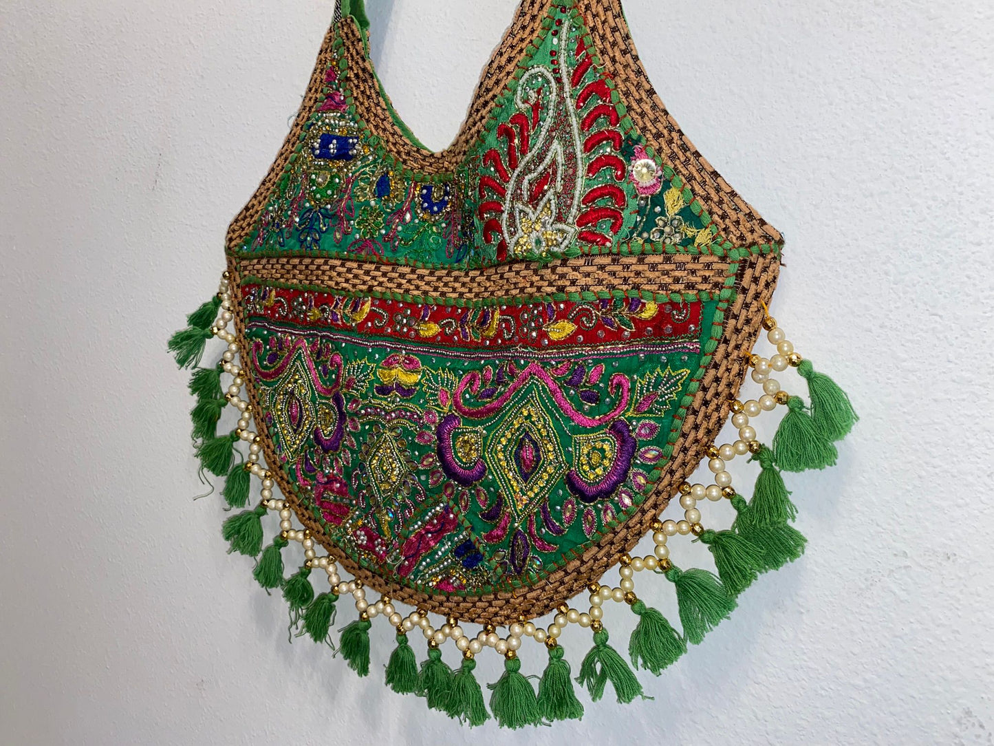 Double sided Beaded Patch work Tote bag