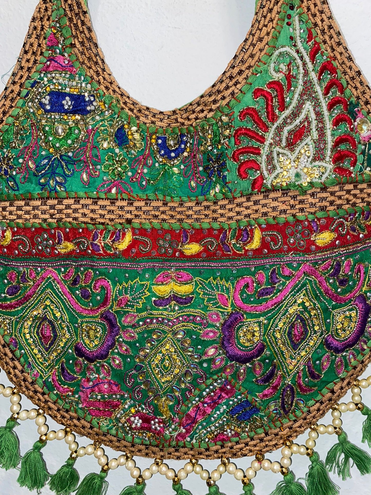 Double sided Beaded Patch work Tote bag