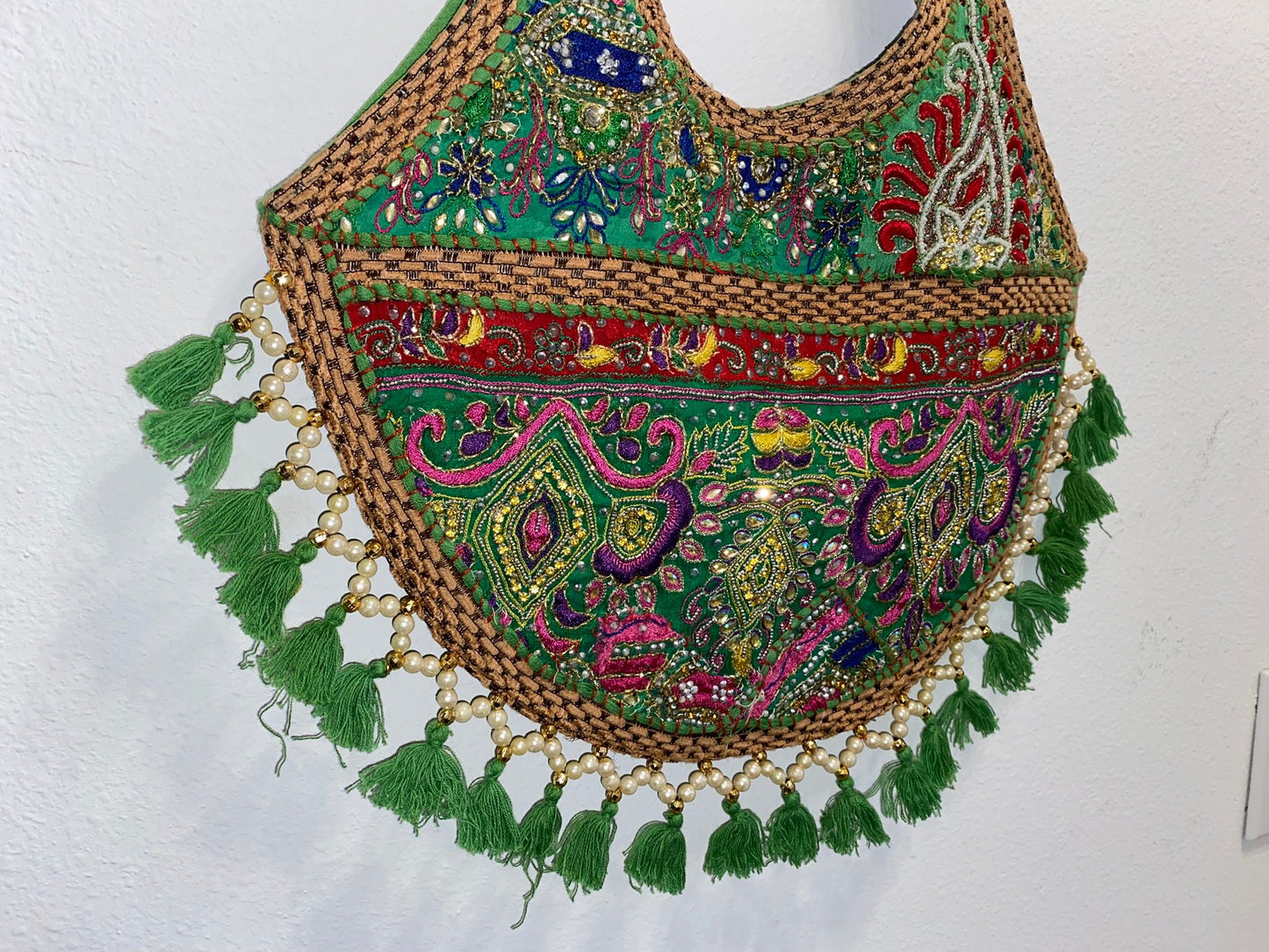 Double sided Beaded Patch work Tote bag