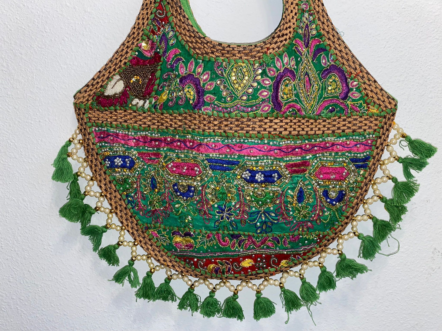 Double sided Beaded Patch work Tote bag