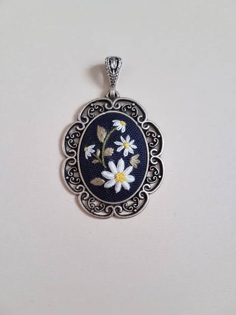 Embroidered Pendant Necklace - Floral Necklace