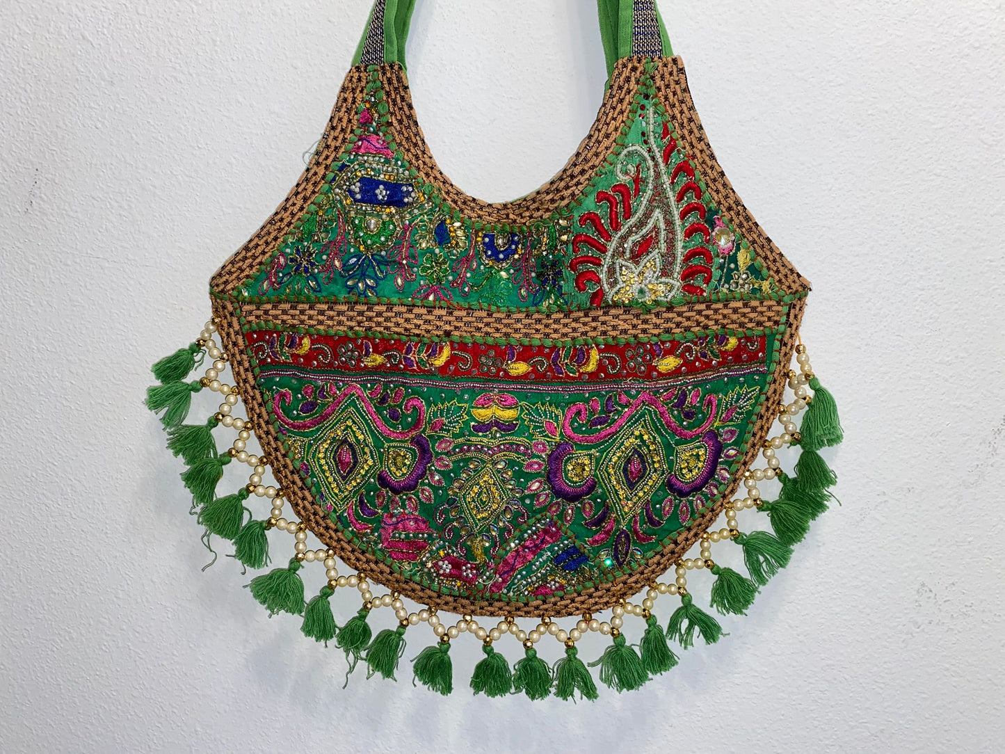 Double sided Beaded Patch work Tote bag