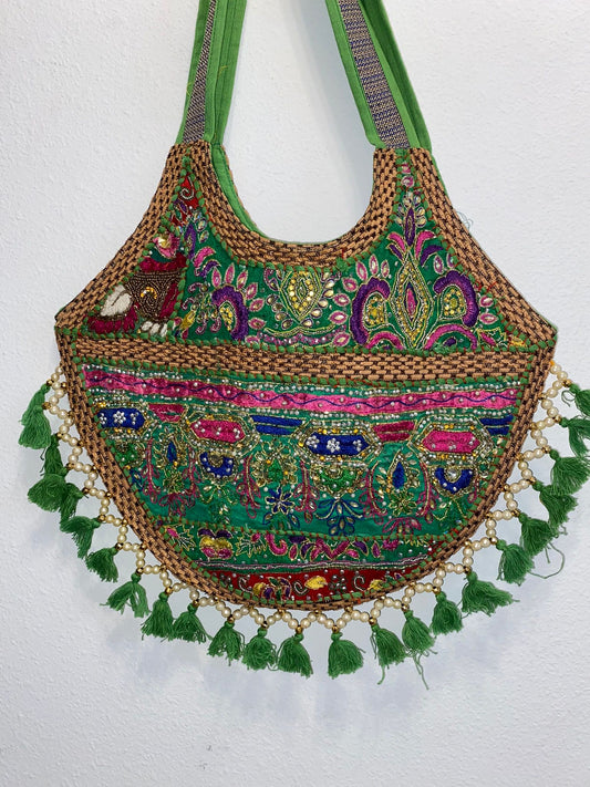 Double sided Beaded Patch work Tote bag